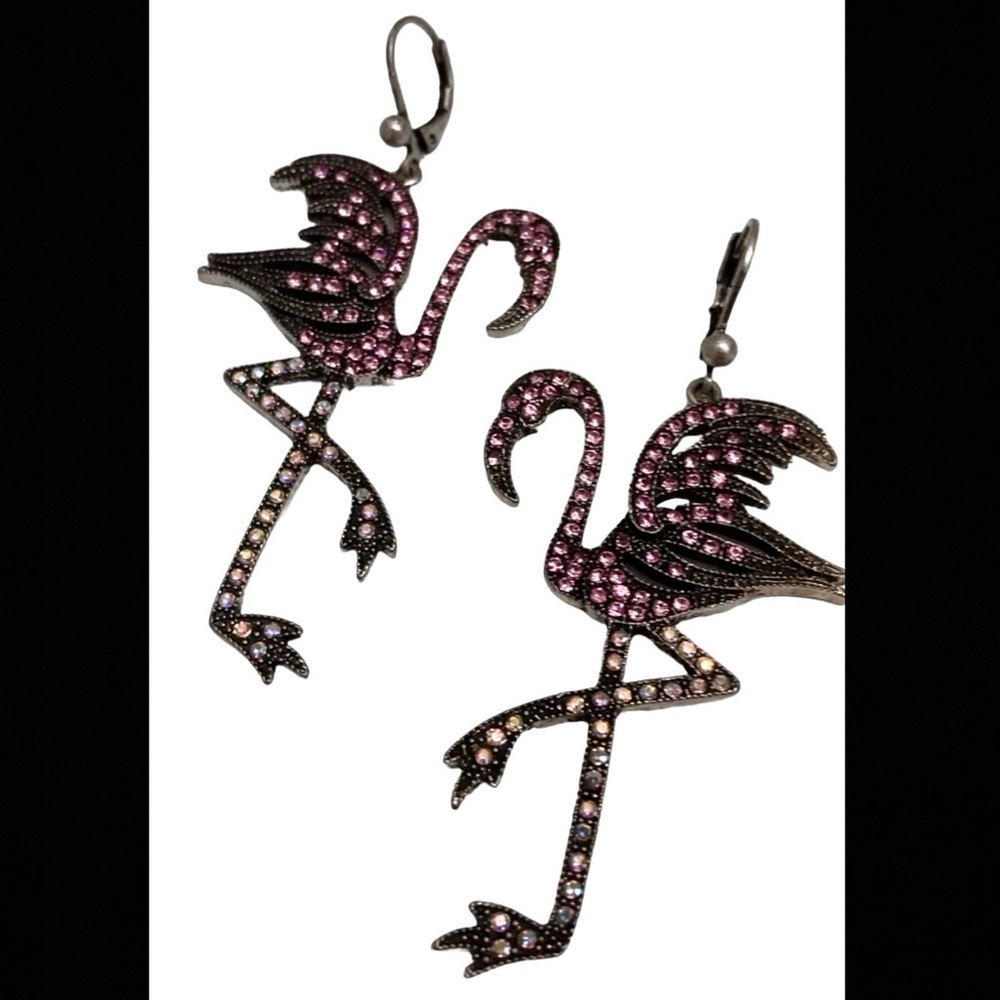 Jewelmint Pave Pink Rhinestone Flamingo Dangle Earrings